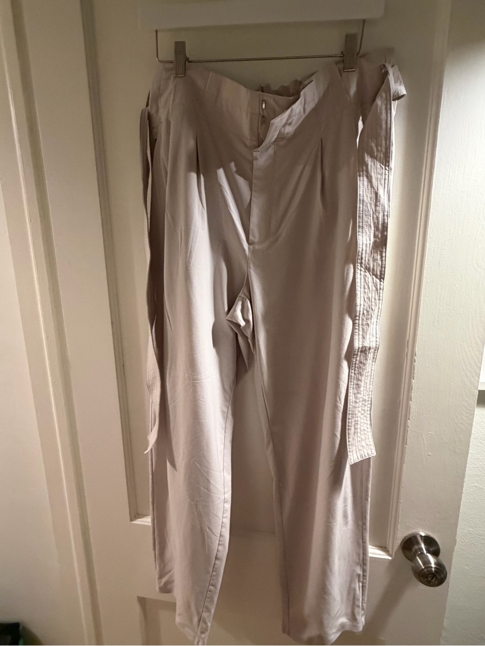 Athleta Light Beige High-Waist Wide-Leg Trousers